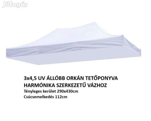 3x4,5 UV állóbb fehér tetőponyva kerti pavilonhoz rendezvény piaci