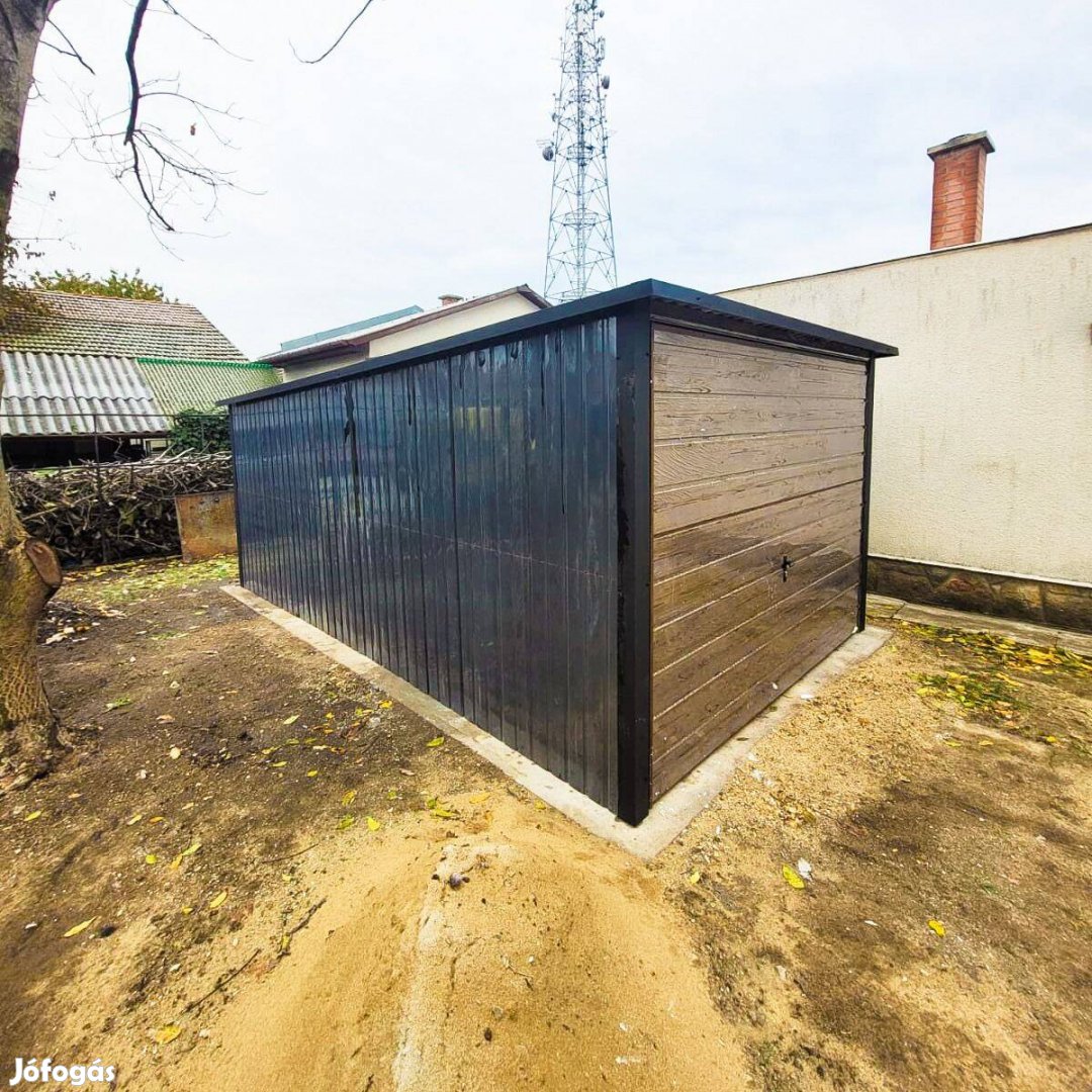 3x5 színes mobilgarázs fahatású billenőkapuval