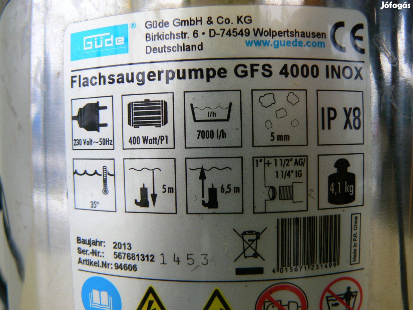 400W-os, jó állapotú rozsdamenetes sekély víz szivattyú hő védelemmel