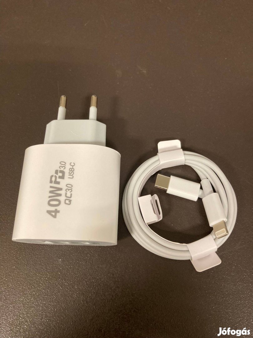 40W-os gyorstöltő + Iphone usb-c 1m-es Lightning kábel