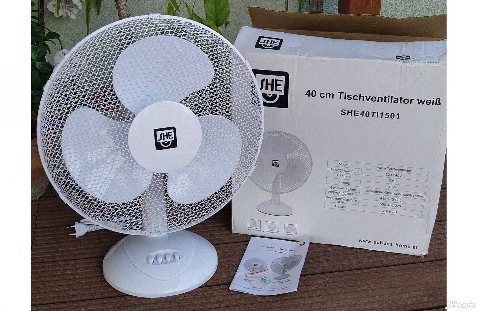 40 cm-es 3 sebességes oszcilláló asztali ventilátor - fehér