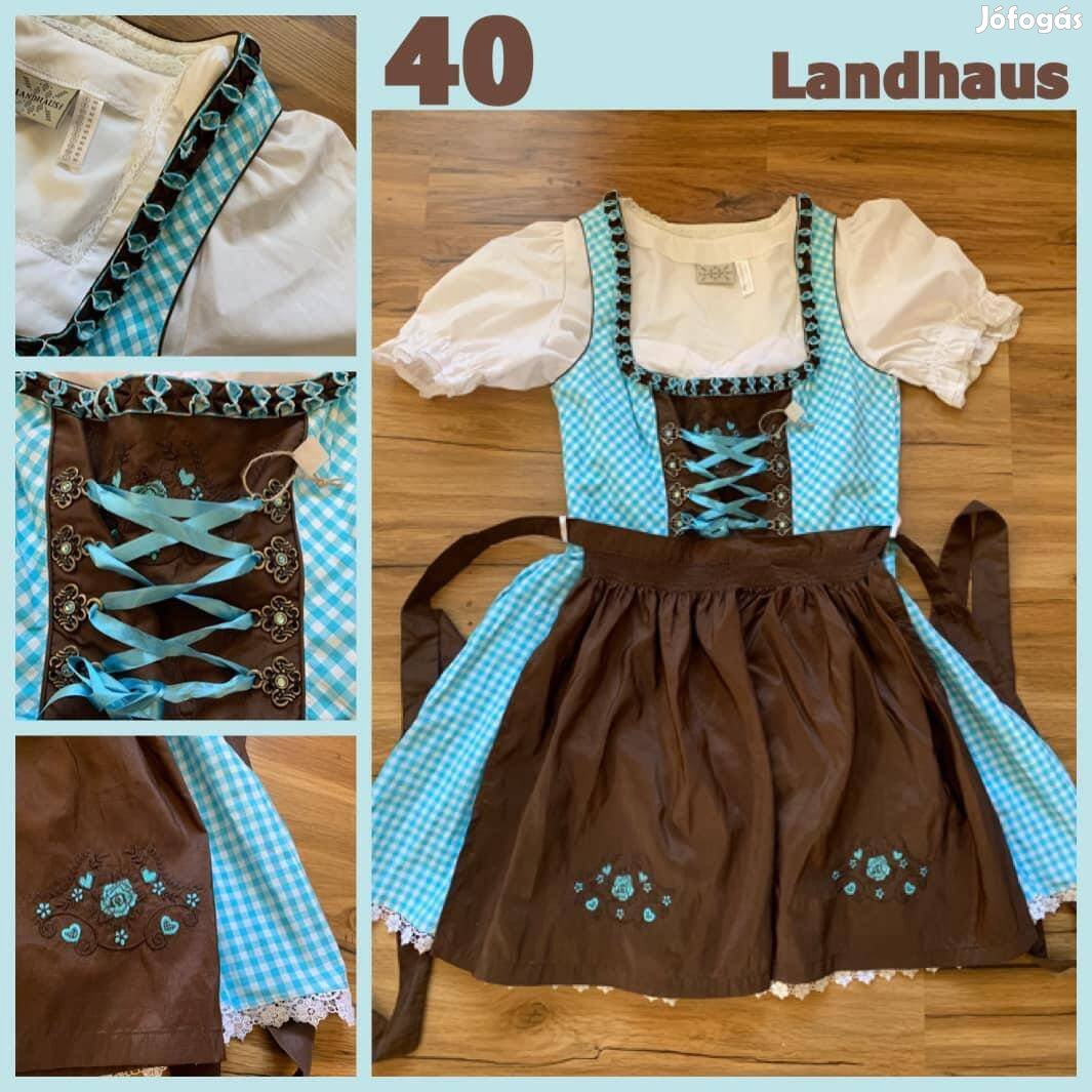 40-es Dirndl ruha blúzzal barna-kék kockás /Landhaus/