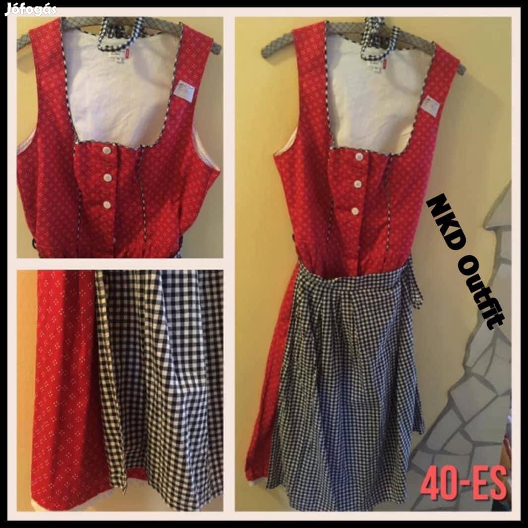 40-es piros-fekete kockás Dirndl ruha /Nkd/