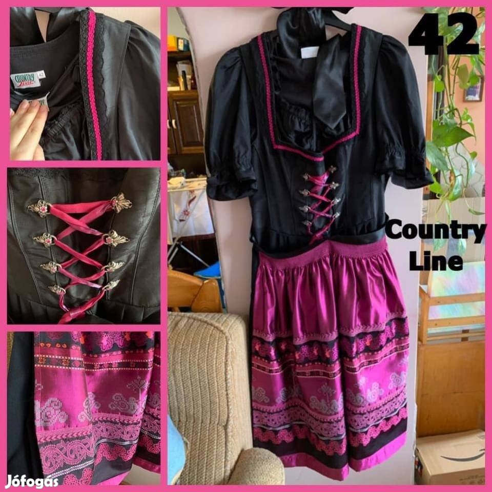 42-es fekete Dirndl ruha blúzzal /Country Line/