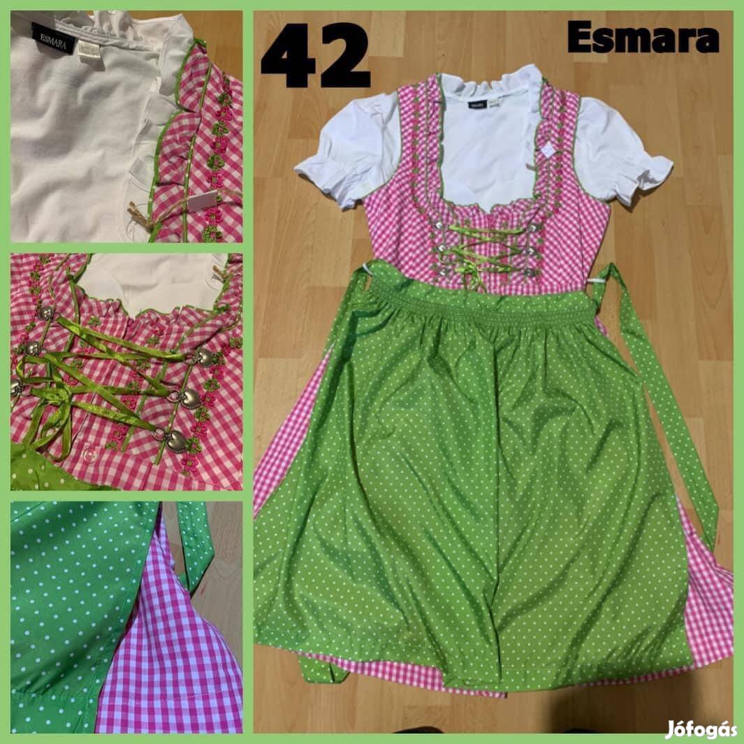 42-es rózsaszín kockás-zöld Dirndl ruha blúzzal