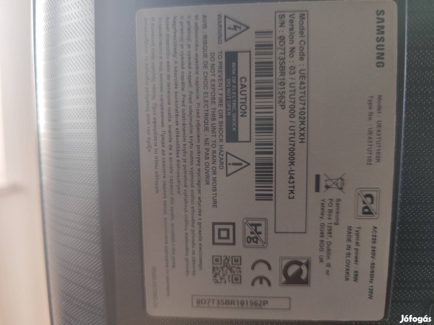 43-s Samsung tv törött kijelzővel alkatrésznek eladó 