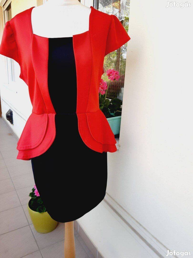 44-46-os piros-fekete alkalmi női ruha