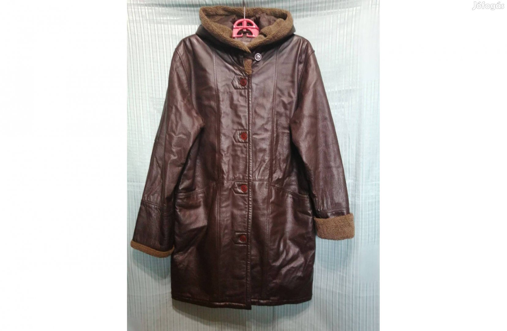48-as női puha nappa bőr kapucnis bélelt kabát