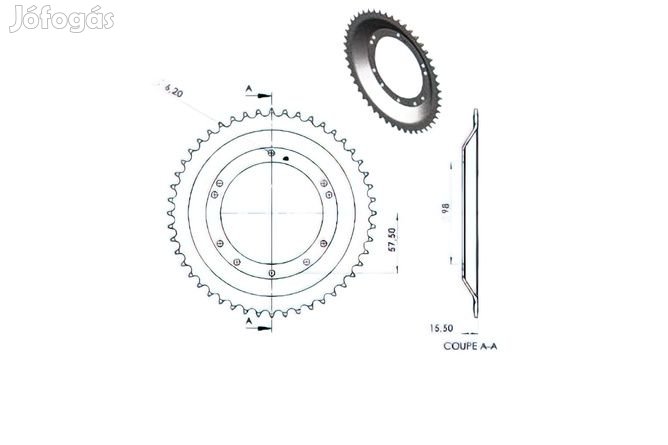 48 fogas hátsó lánckerék Peugeot 103 SP SPX Grimeca perem