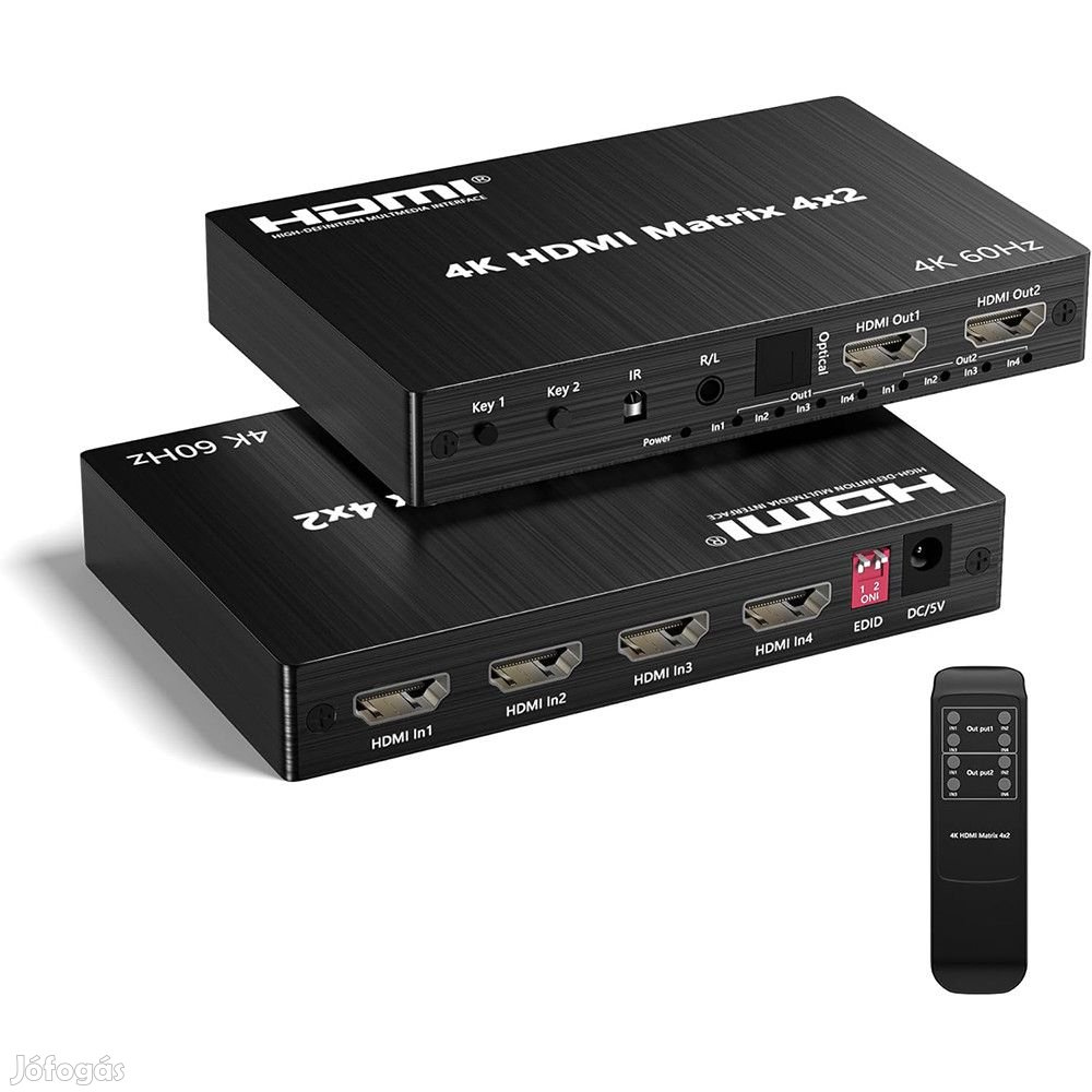 4K 60Hz HDMI Matrix Switch Splitter 4 in 2 Out, távirányítóval, Video