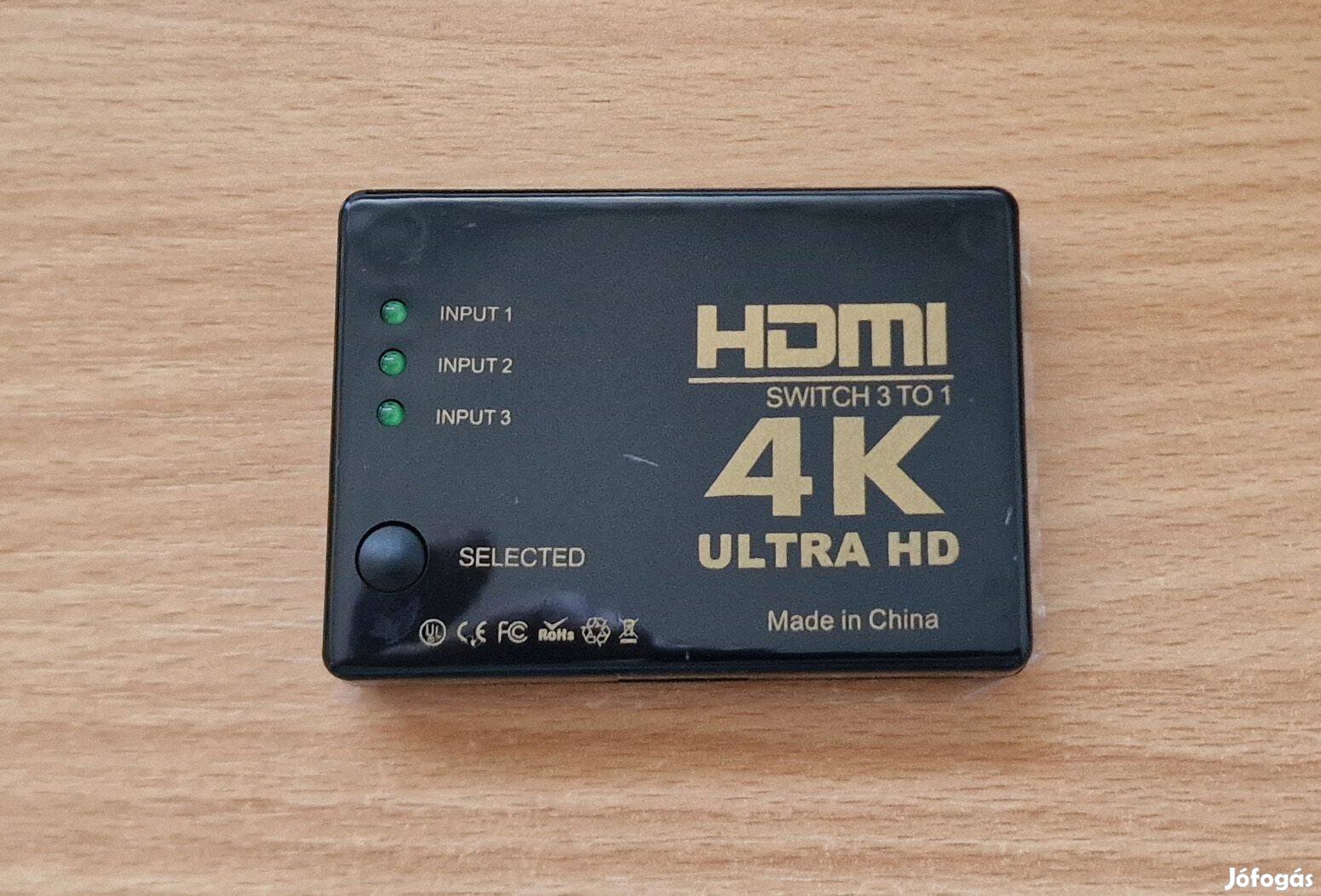 4K HDMI HUB elosztó (3 HDMI be és 1 HDMI kimenet)