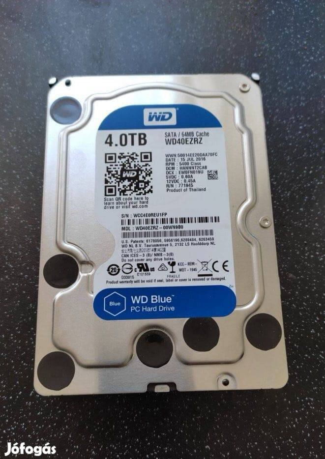 4TB WD blue HDD, 100/100/1000 állapotban, eladó!