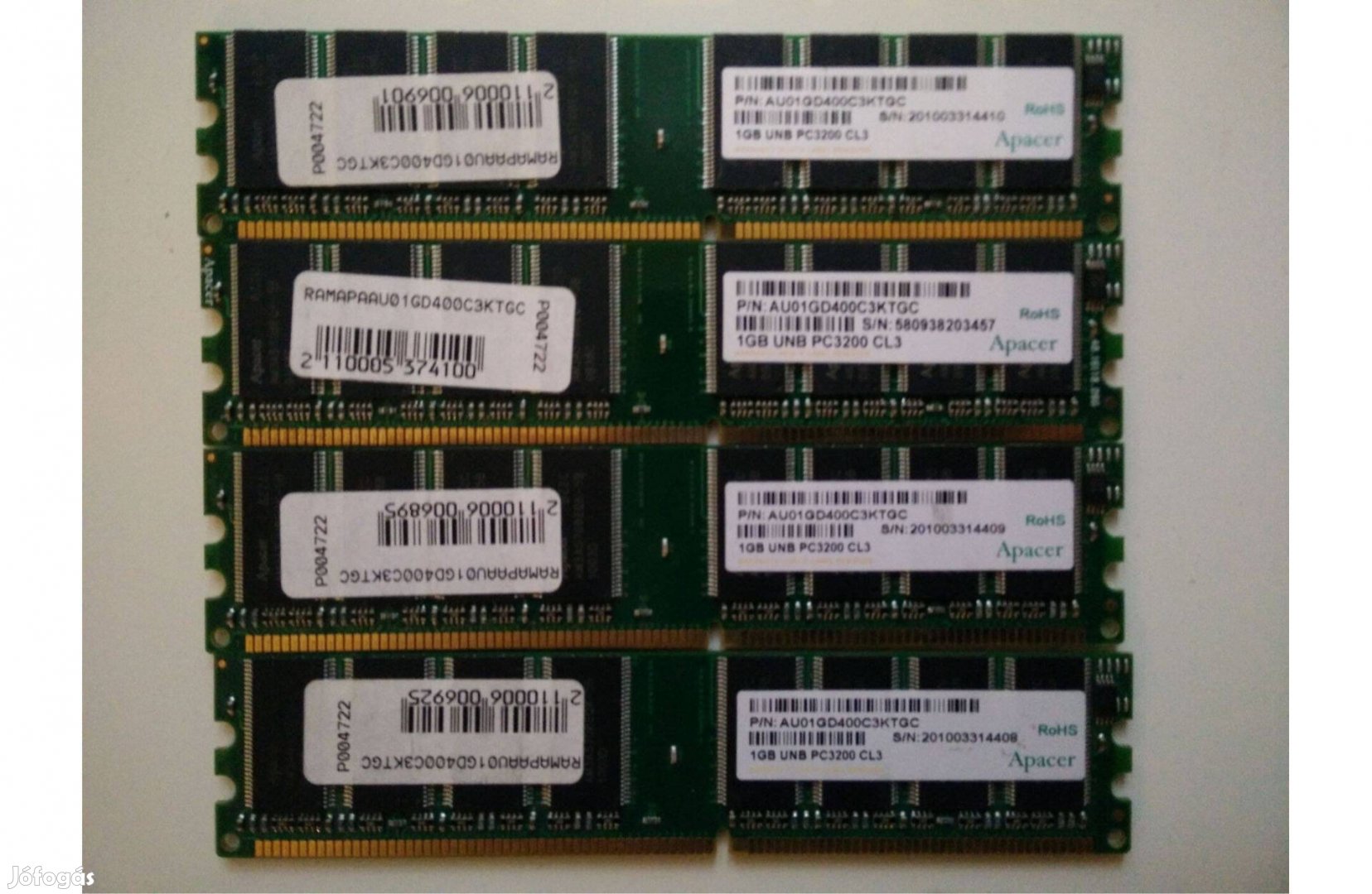 4 db Apacer 1 GB DDR400 PC-3200 tesztelt memória egyben, 2000 Ft/db