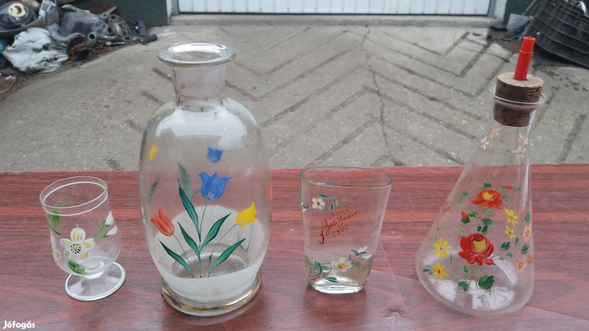 4 db antik festett üveg tárgy váza pohár stb debreceni átad posta