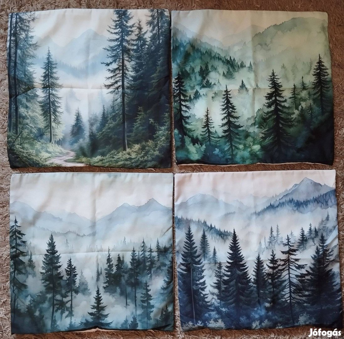 4 db-os szett, díszpárna huzat erdő fenyő, cizpzáros, 45x45 cm