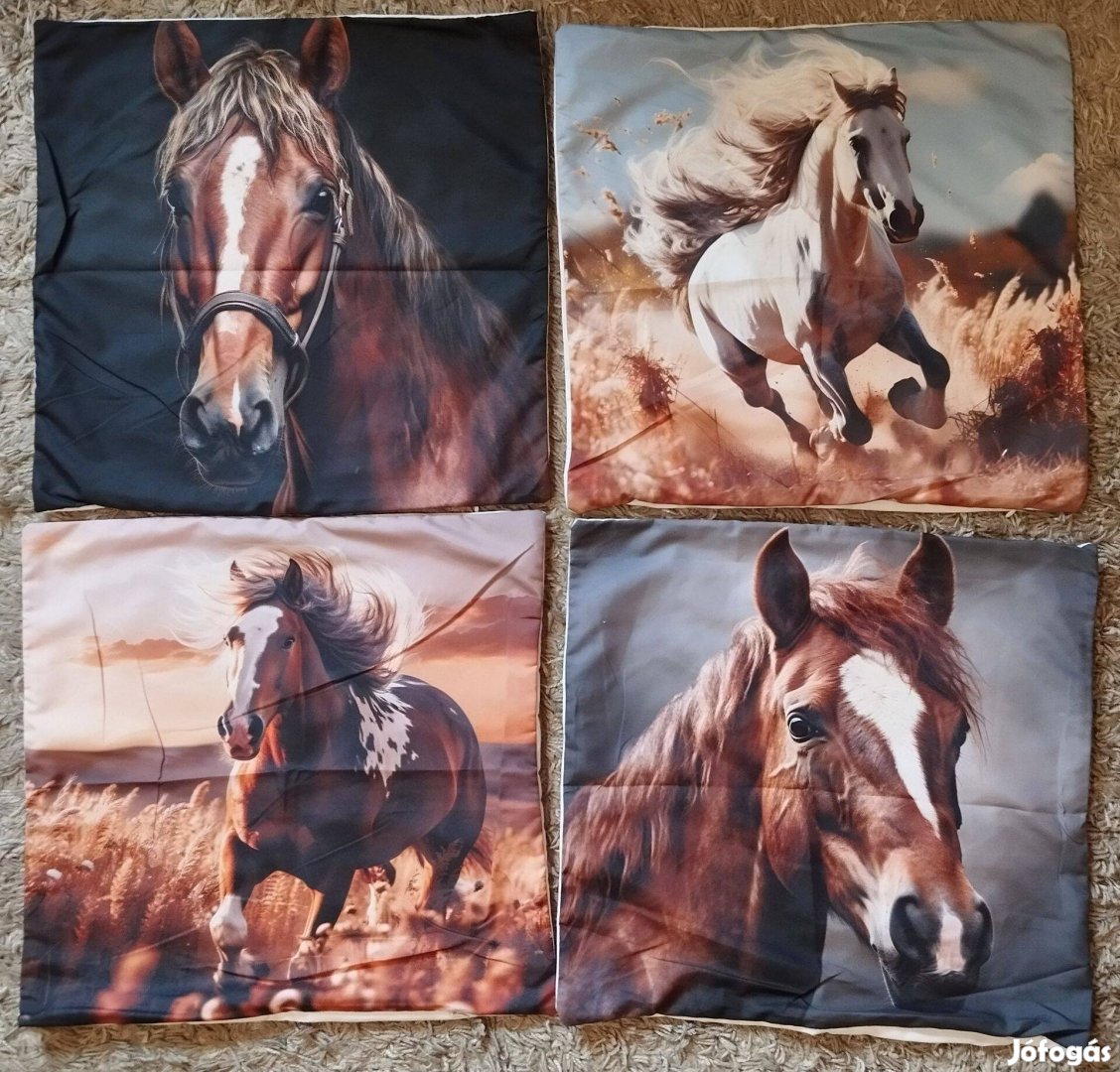 4 db-os szett, díszpárna huzat ló, cizpzáros, 45x45 cm