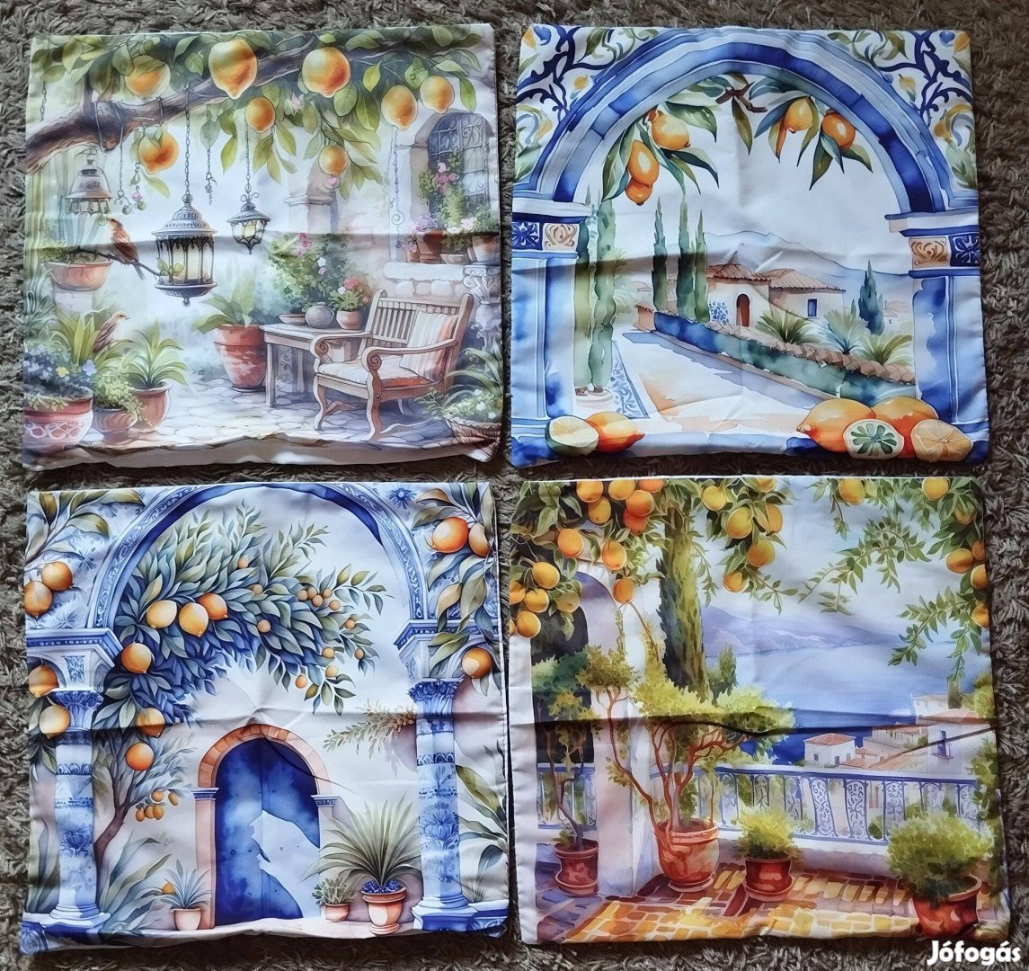 4 db-os szett, díszpárna huzat meditterán, cizpzáros, 45x45 cm, C4