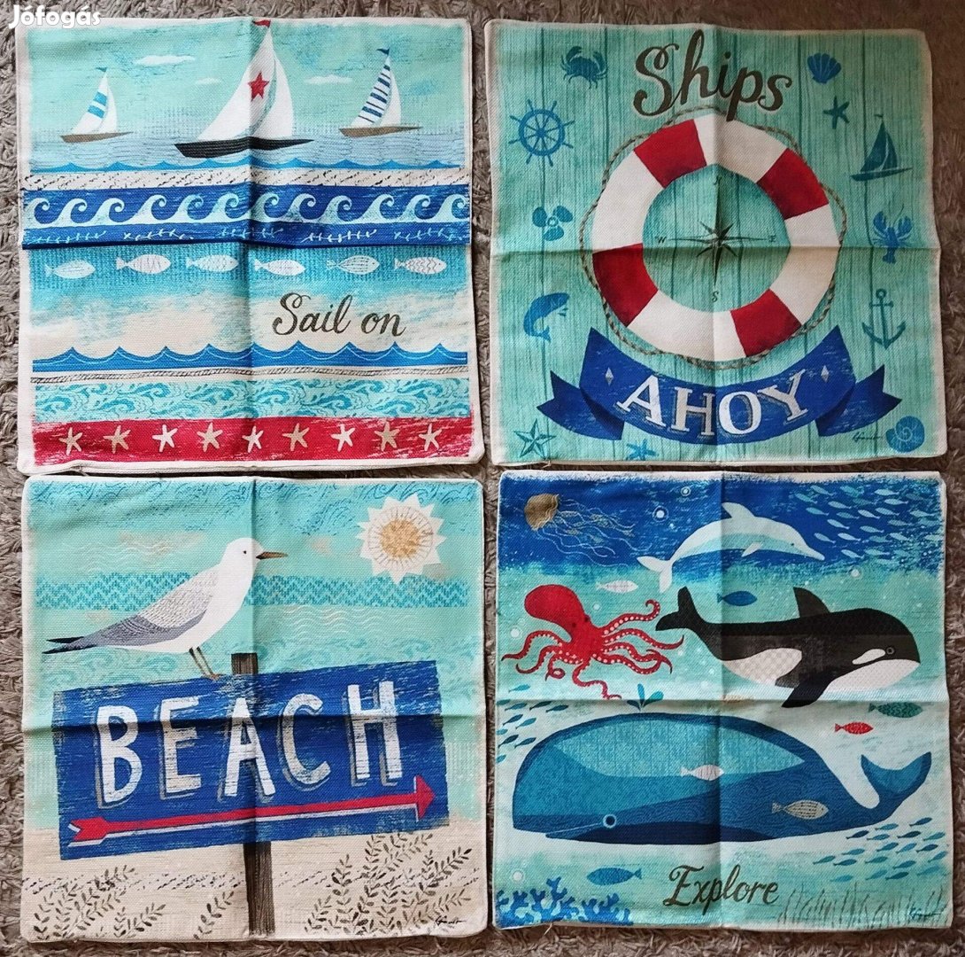 4 db-os szett, díszpárna huzat tengeres, cizpzáros, 45x45 cm, T10