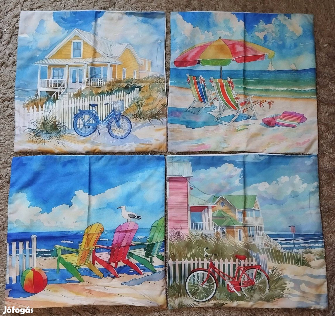 4 db-os szett, díszpárna huzat tengeres, cizpzáros, 45x45 cm, T11