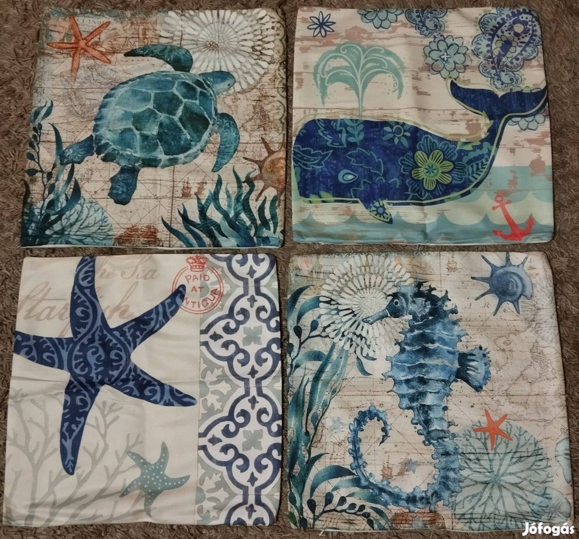 4 db-os szett, díszpárna huzat tengeres, cizpzáros, 45x45 cm, T13