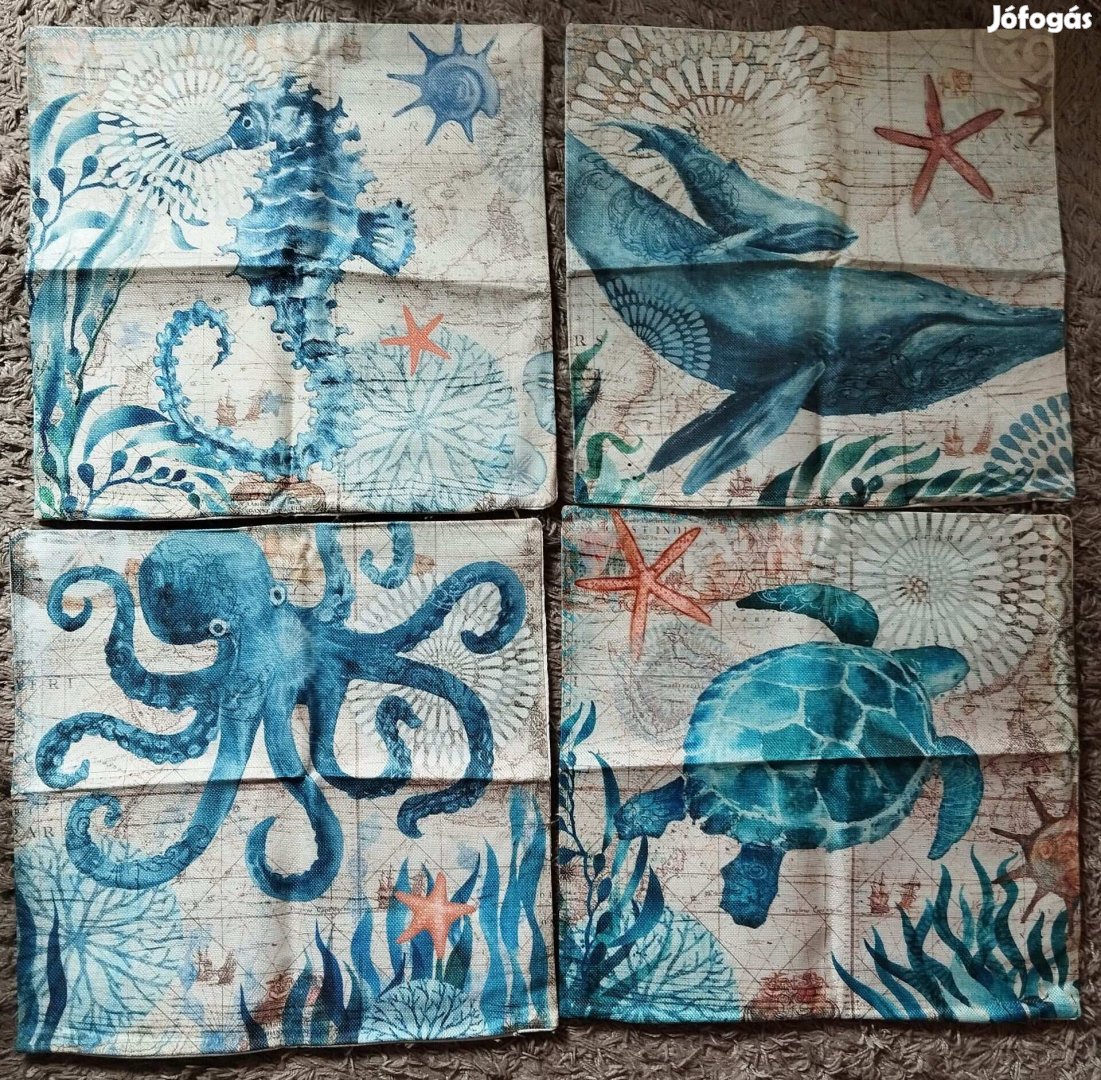 4 db-os szett, díszpárna huzat tengeres, cizpzáros, 45x45 cm, T5
