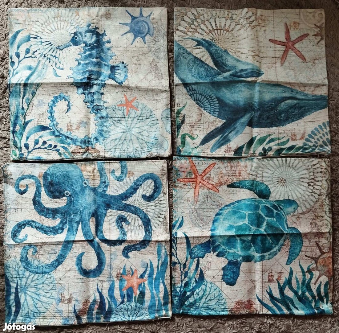 4 db-os szett, díszpárna huzat tengeres, cizpzáros, 45x45 cm, T5