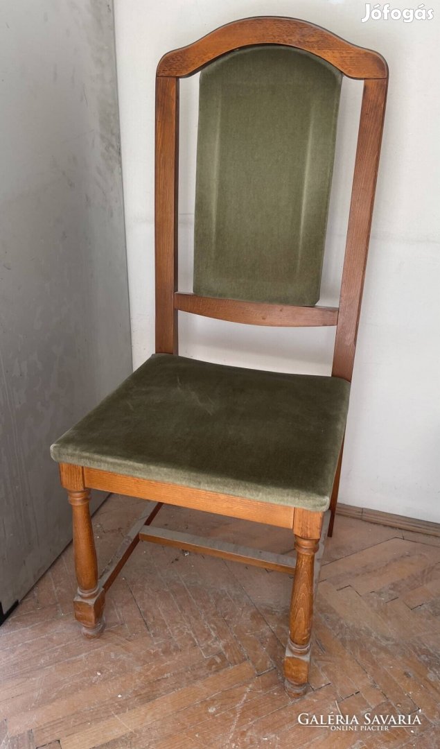 4 db vintage tömör fa szék étkező zöld barsony koloniál
