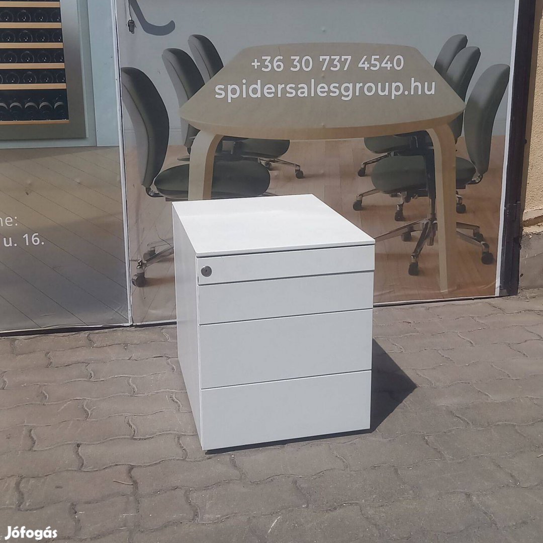 4 fiókos fém konténer, gurulós, fehér színű - használt irodabútor