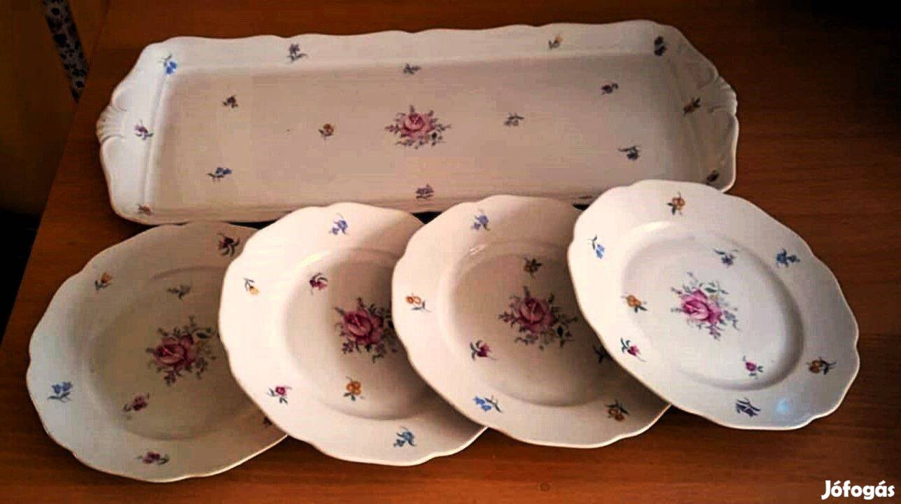 4 szem. Vintázs rózsás süteményes készlet, Haas Czjzek