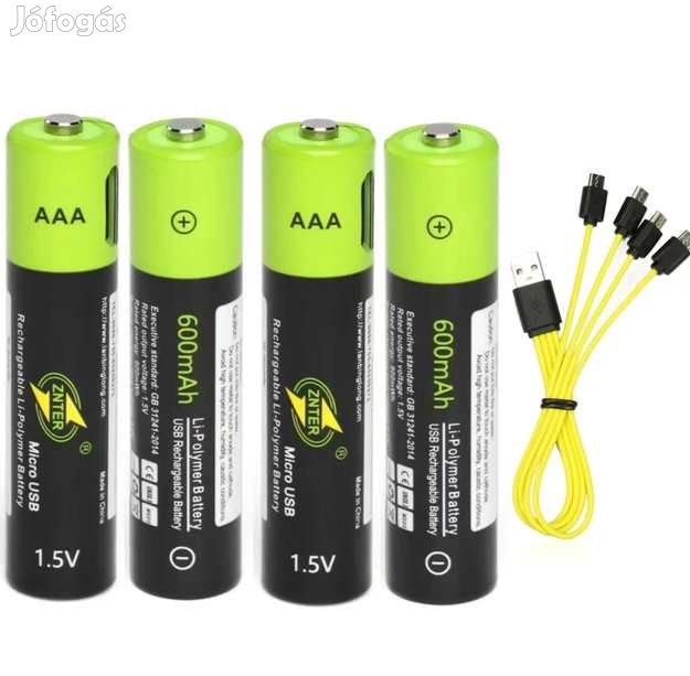 4db 1,5V AAA 600mAh Li-Po Akkumulátor Micro-USB  (5728)