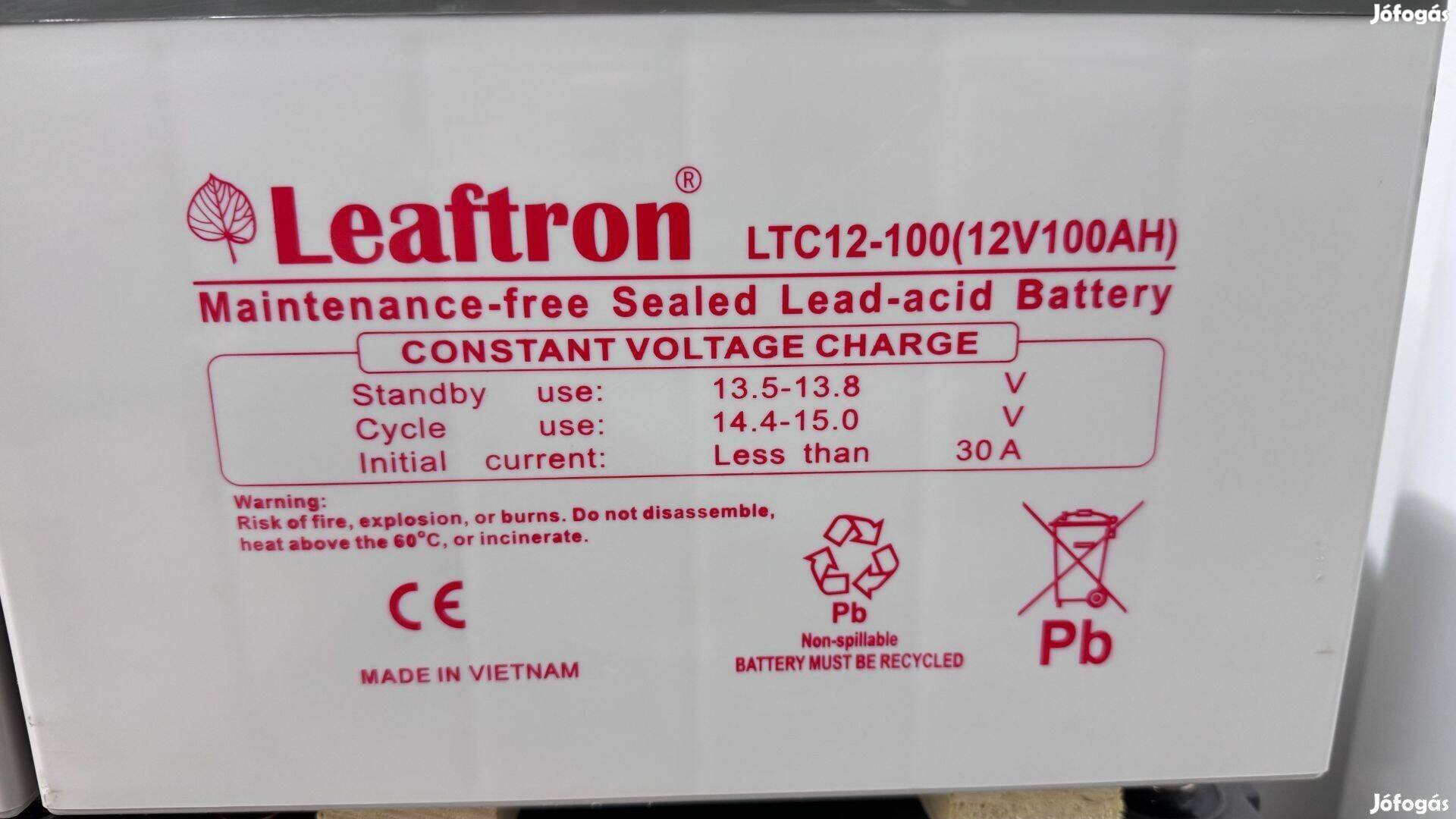 4db Leaftron 12V 100Ah Ciklikus zselés akkumulátor LTC12-100