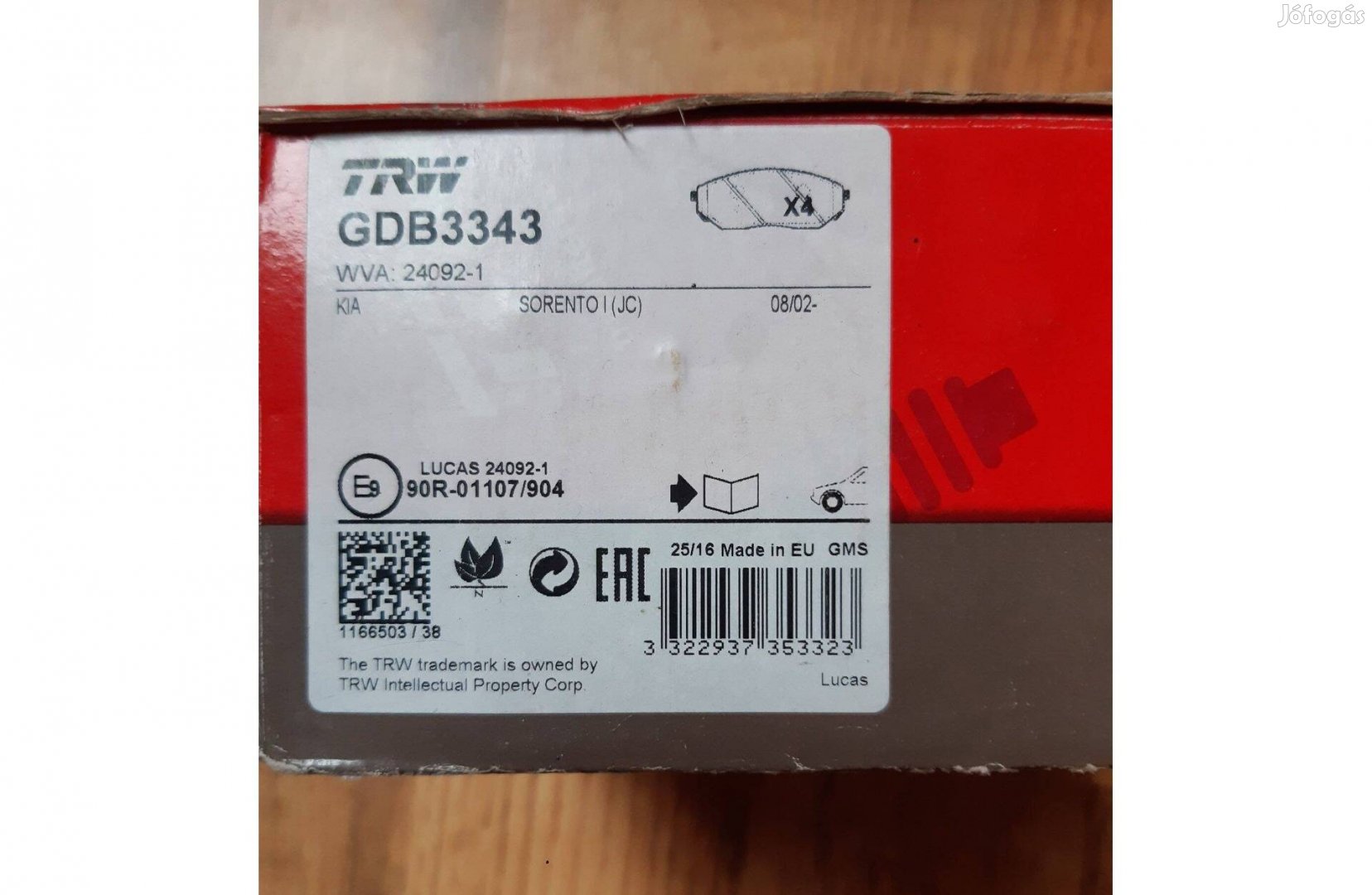 4db TRW GDB3343 fékbetét akusztikus kopásérzékelővel