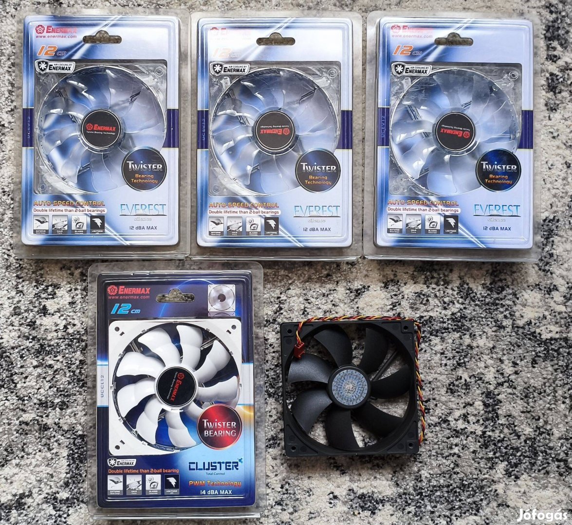 4db új Enermax 120mm 1db Cooler Master 120mm ventilátor