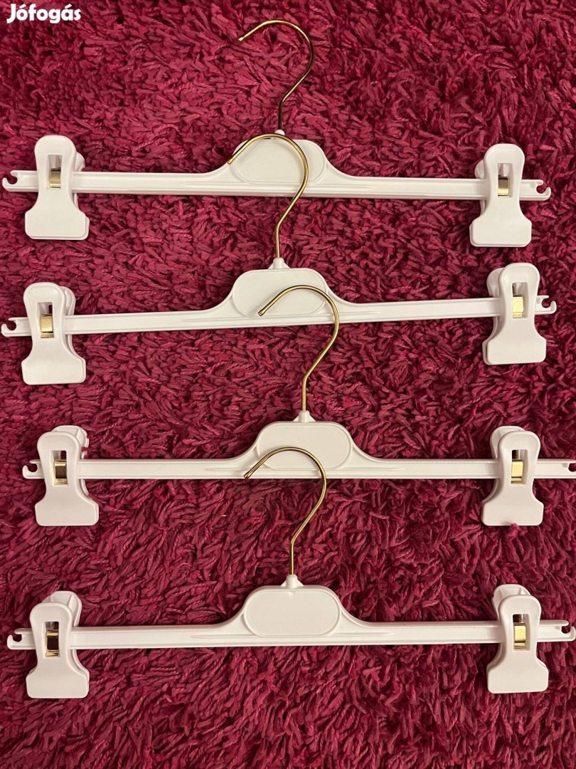 4db új fehér-arany csipeszes, csíptetős ruha fogas,