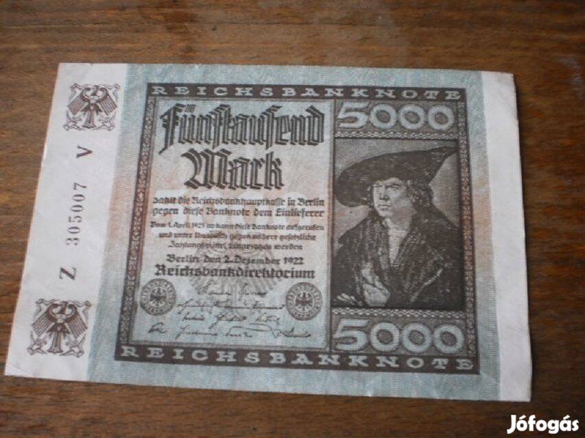 5000 Mark 1922 papír pénz T: 2 eladó