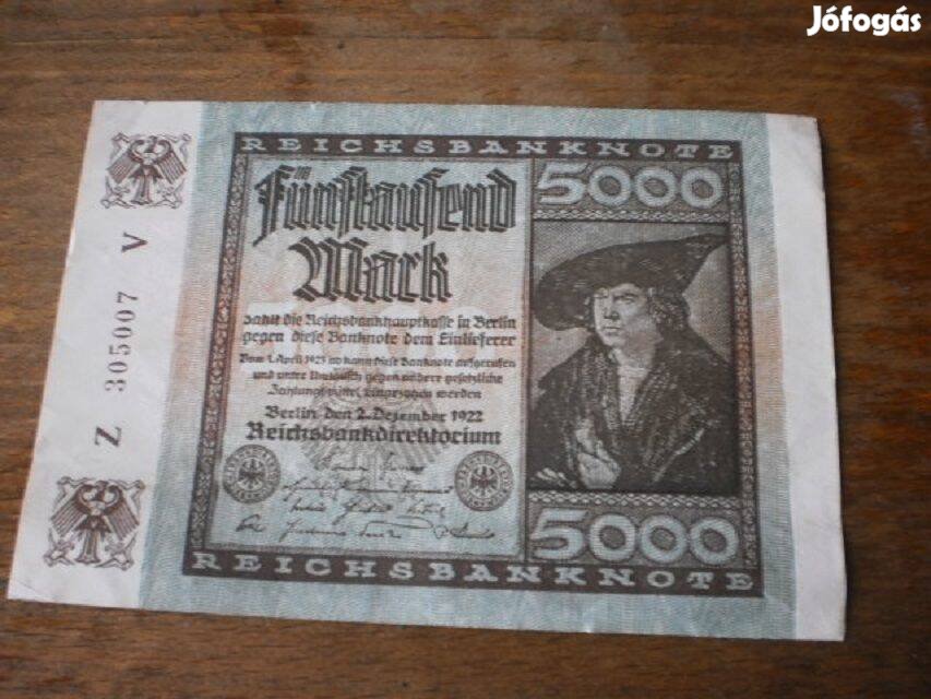 5000 Mark 1922 papír pénz T: 2 eladó