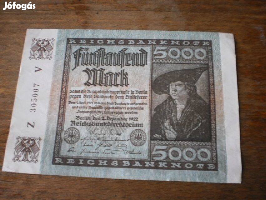 5000 Mark 1922 papír pénz T: 2 eladó