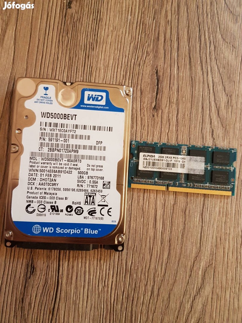 500GB laptop merevlemez és 2 GB memoria eladó Pécsett 