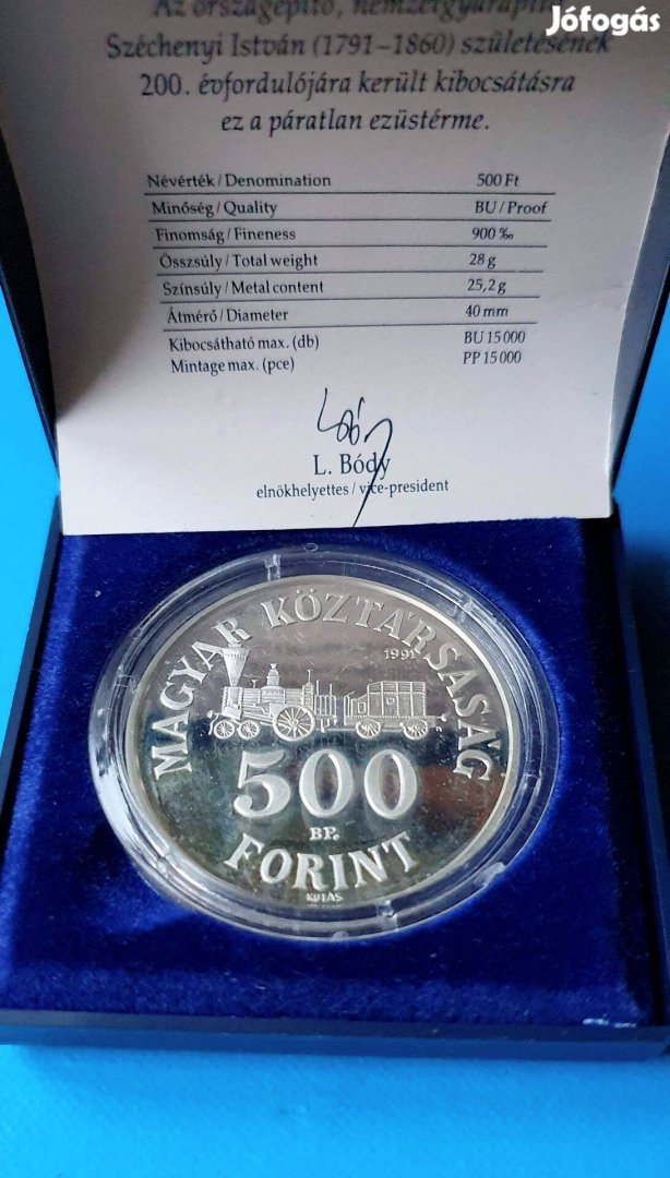 500 Forint Ezüst Széchenyi Emlék érme. RRR!