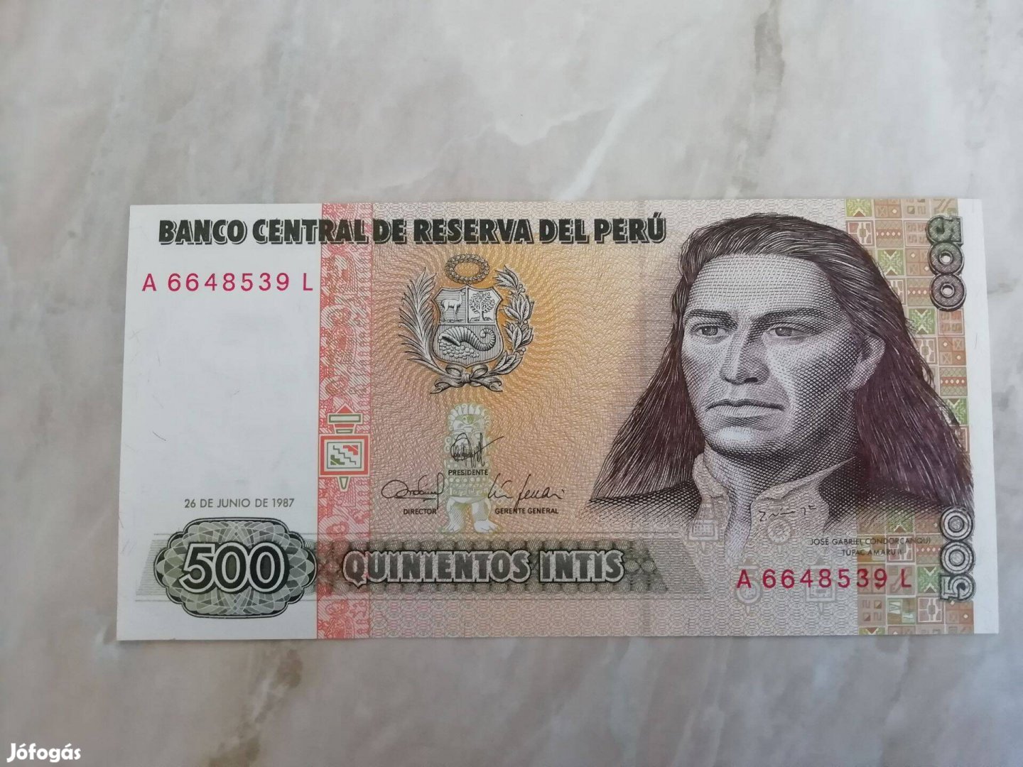 500 Intis Perui papírpénz 1987-es hajtattlan