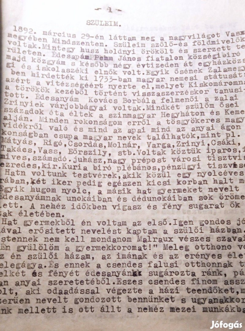 50. évfordulós Mindszenty József kézirat 1974 történelmi iratritkaság