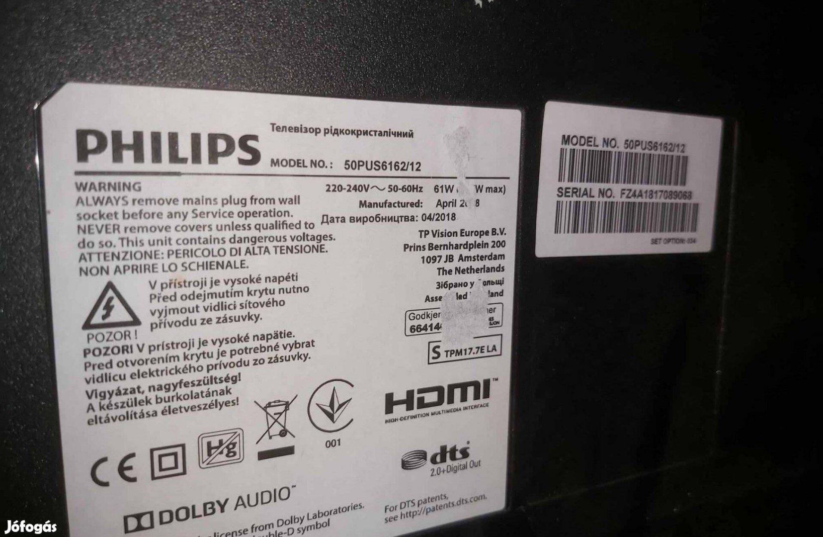 50 collos-130cm-Hibás Phillips LCD tv eladó