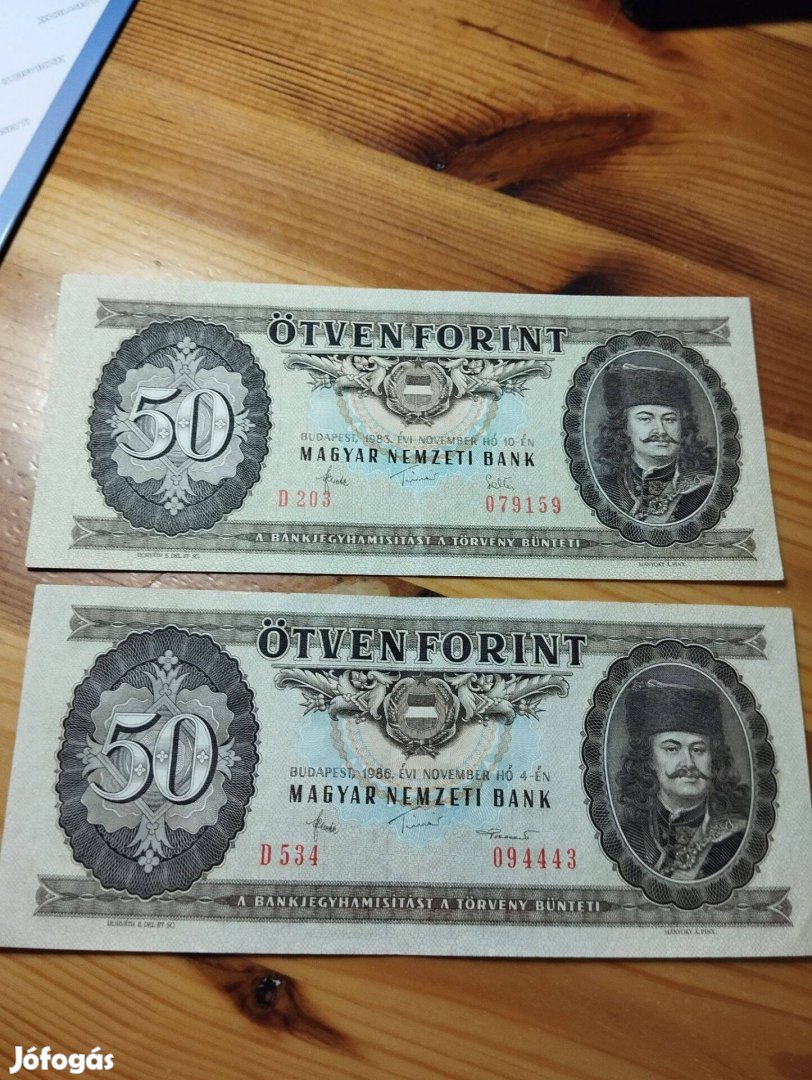 50 forint 1983 és 1986 kiadás