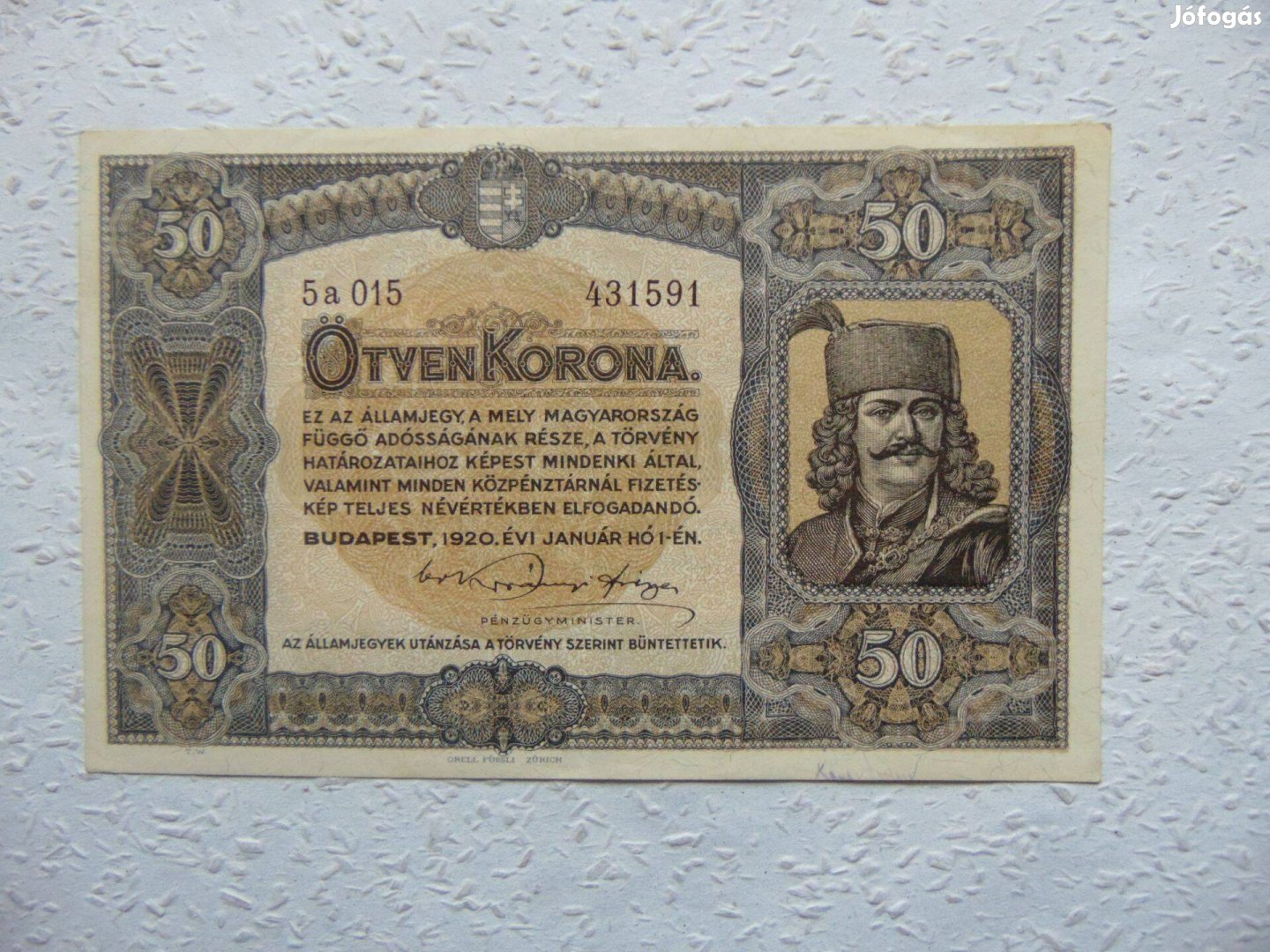 50 korona 1920 Sötétbarna SOR és Sorozatszám !! RR