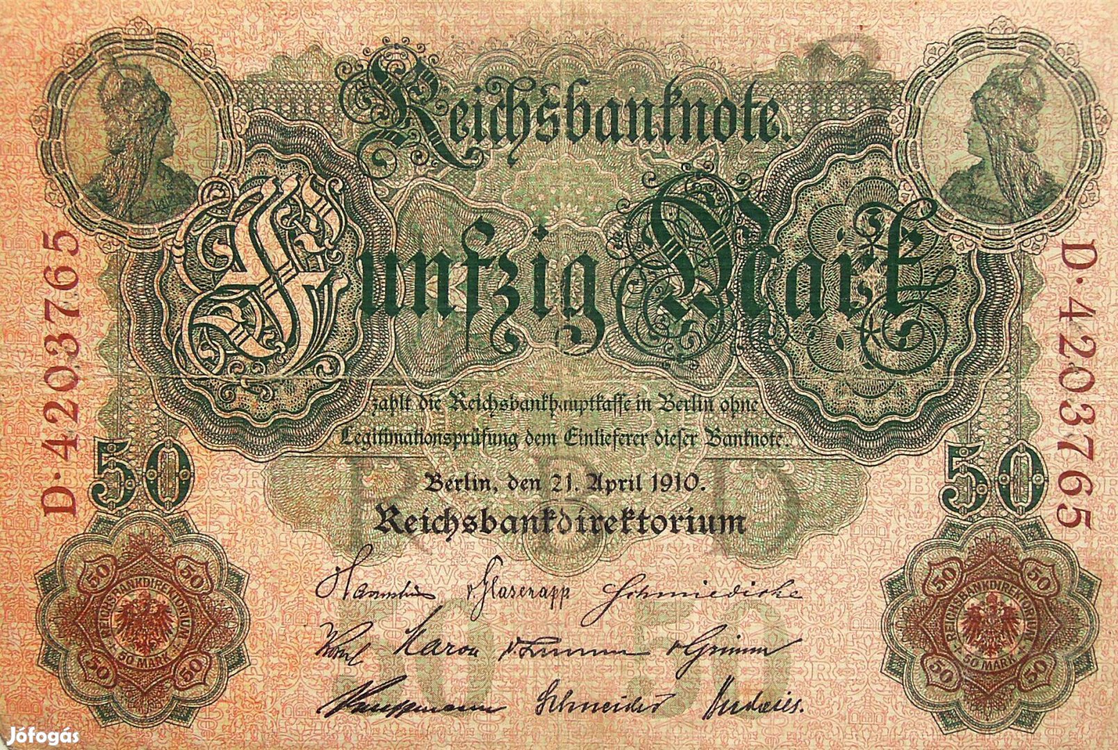 50 ötven német márka 1910 Berlin bankjegy papírpénz