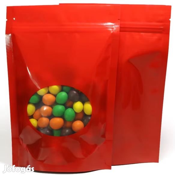 50db. 11x18x4cm-es Visszazárható Talpas Tasak Piros  (6040)