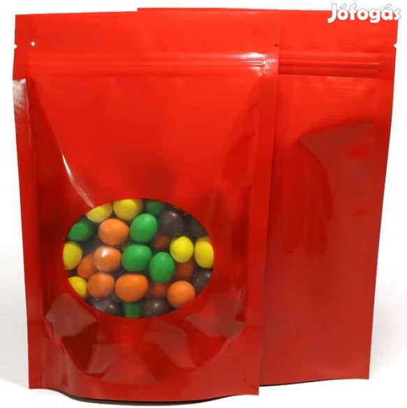 50db. 14x20x4cm-es Visszazárható Talpas Tasak Piros  (5996)