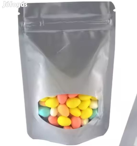 50db. 18x26x4cm-es Visszazárható Talpas Tasak Ezüst  (5998)