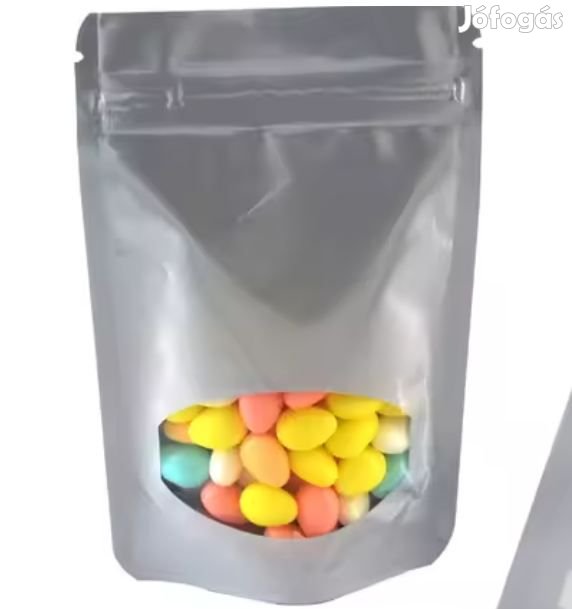 50db. 18x26x4cm-es Visszazárható Talpas Tasak Ezüst  (5998)