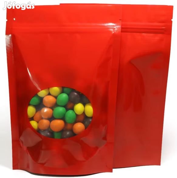 50db. 18x26x4cm-es Visszazárható Talpas Tasak Piros  (6000)